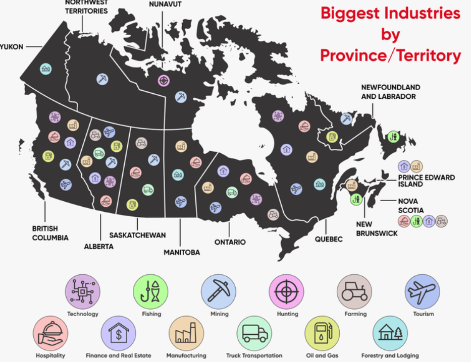 mapa infografia industrias provincias Canada